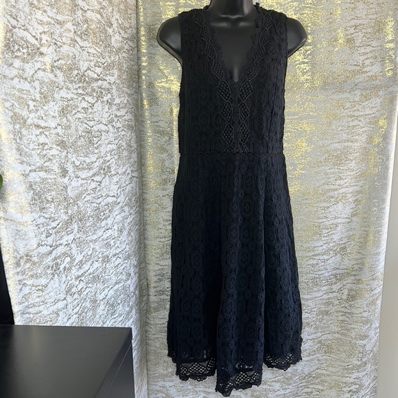 Loft Women’s Alluring Mixed Lace Black Flare Dress Size 4 - Picture 4 of 16